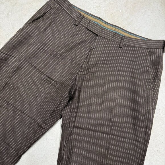 Hugo Boss Dress Pants Striped Wool Trousers "Baxter" Brown 36x32 - Picture 2 of 10
